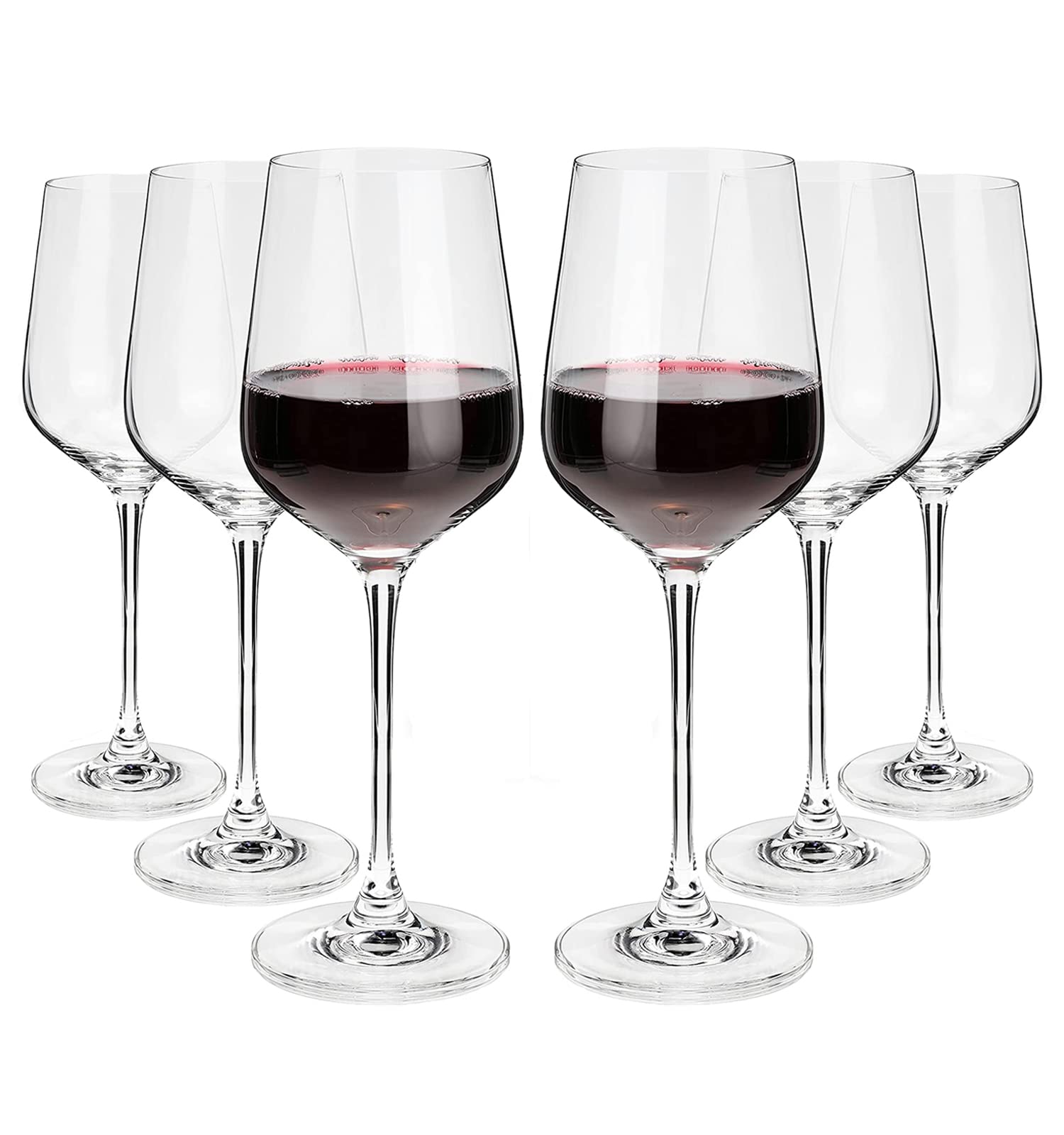 Crystal Wine Glasses Set of 6,Hand Blown Italian Style Crystal Wine Glasses - Lead Free - 17.4 oz, Universal Glass,Classic Stemware Set,Perfect for Red or White Wine,Wedding/Birthday/Party (Bordeaux)