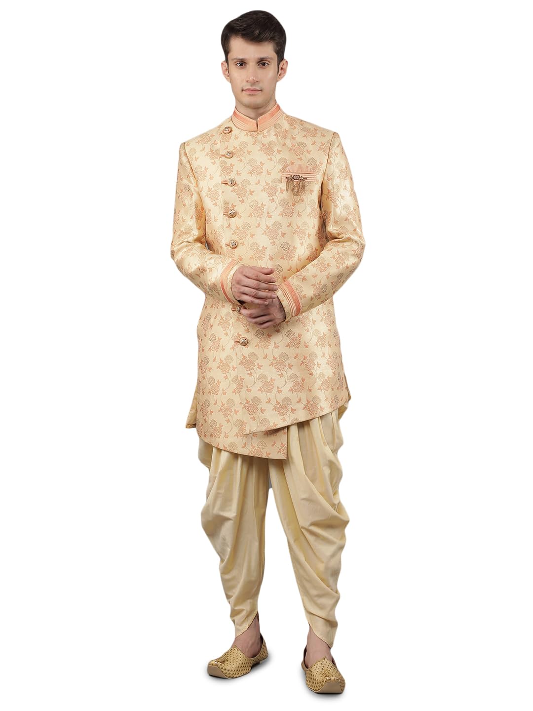manish creations Men's Embroidered Silk Blend Ethnic Sherwani Set-picture-46