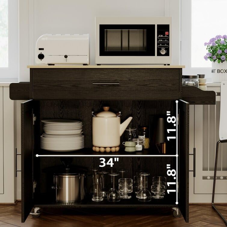 Kitchen Cart with Wood Top and, Rolling Mobile Kitchen Island with Storage and Towel Rack,Wood Kitchen Island