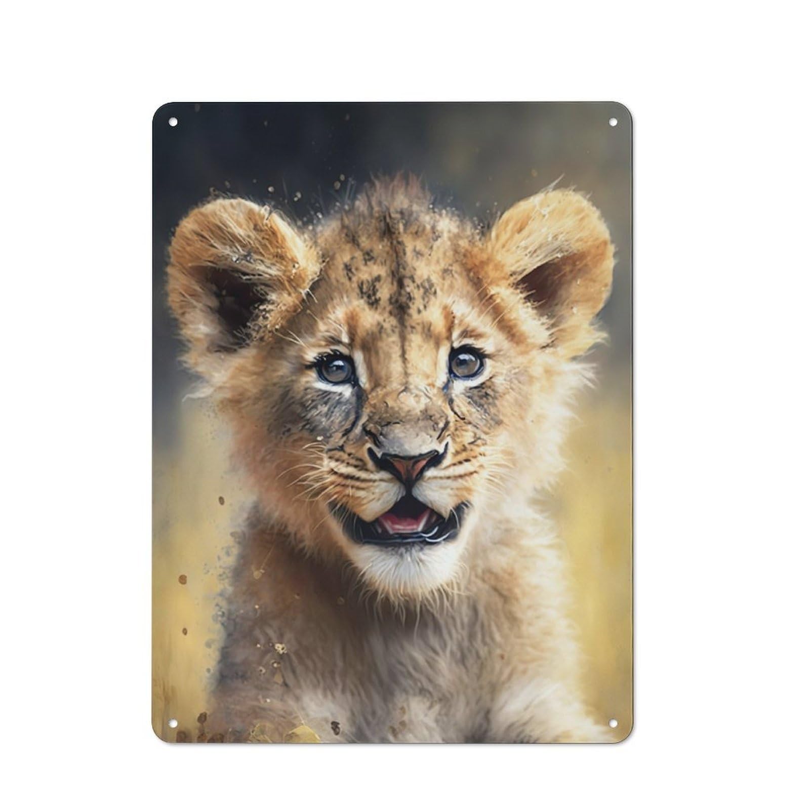 Junmoney Lion Watersketch Tin Wall Plaque 40X30cm With For Café Or Home Bar, For Themed Room Decoration, For Living Room And Hallway Decor