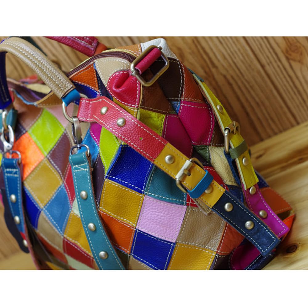 Damen Multicolor Einkaufstasche Rind Leder-Handtaschen Bunte Patchwork 2019 NEU TOP Bewertet Große Umhängetasche Hobo Taschen (Zufällig Mehrfarbig)