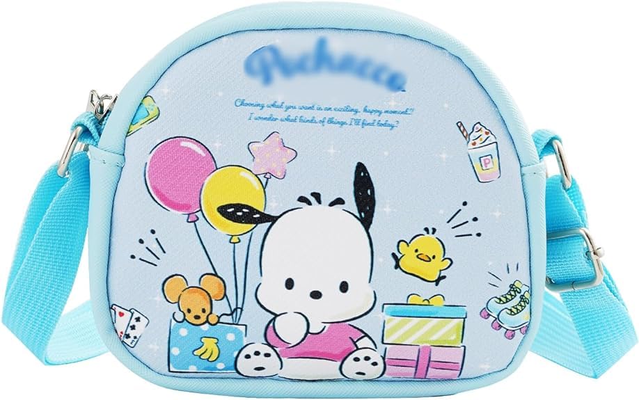 Kawaii Cartoon Pochacco Leather Crossbody Bag, Pochacco CrossBody Purses Mini Toiletry Bag, Waterproof Faux Leather Pochacco Accessories Organizer for Women