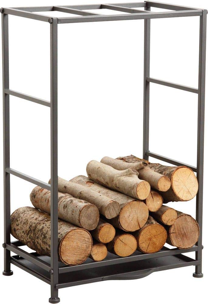Rack porte-bûches AUBRY GASPARD métal gris avec tiroir anti-poussière intégrée 50x36x80cm