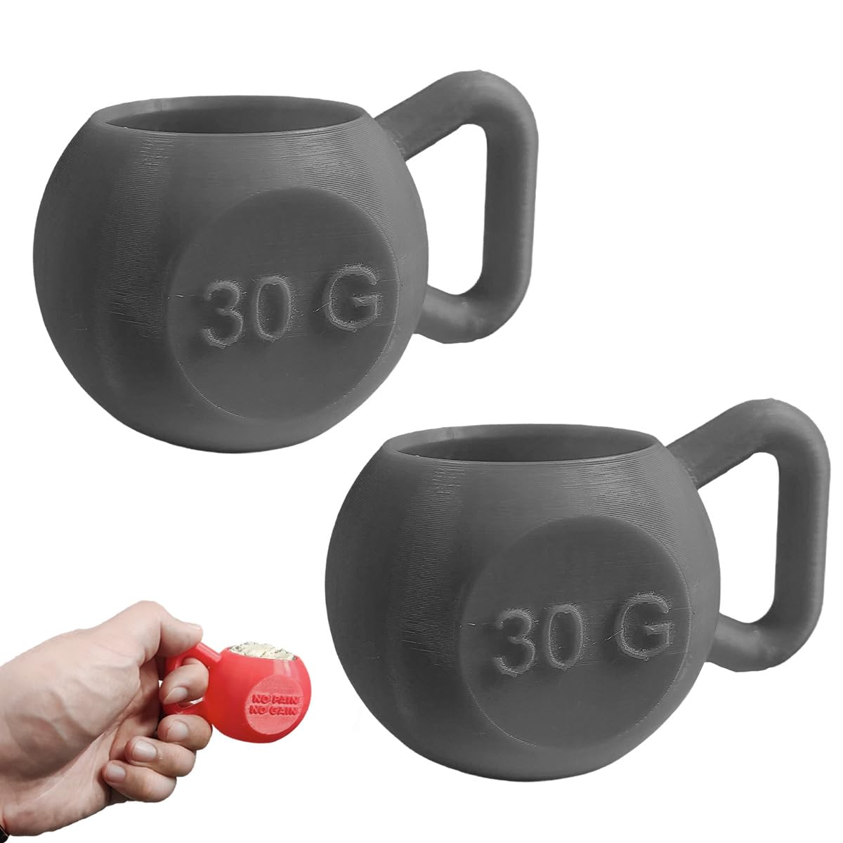 Kettlebell Protein Scoop (30G), Funny Measuring Scoop for Protein Powder, Coffee, Grains, Novelty Little kettle bell Weightlifting Gift for Weightlifter, Fitness Enthusiast, Gym Rat (Gray,2-Pack)
