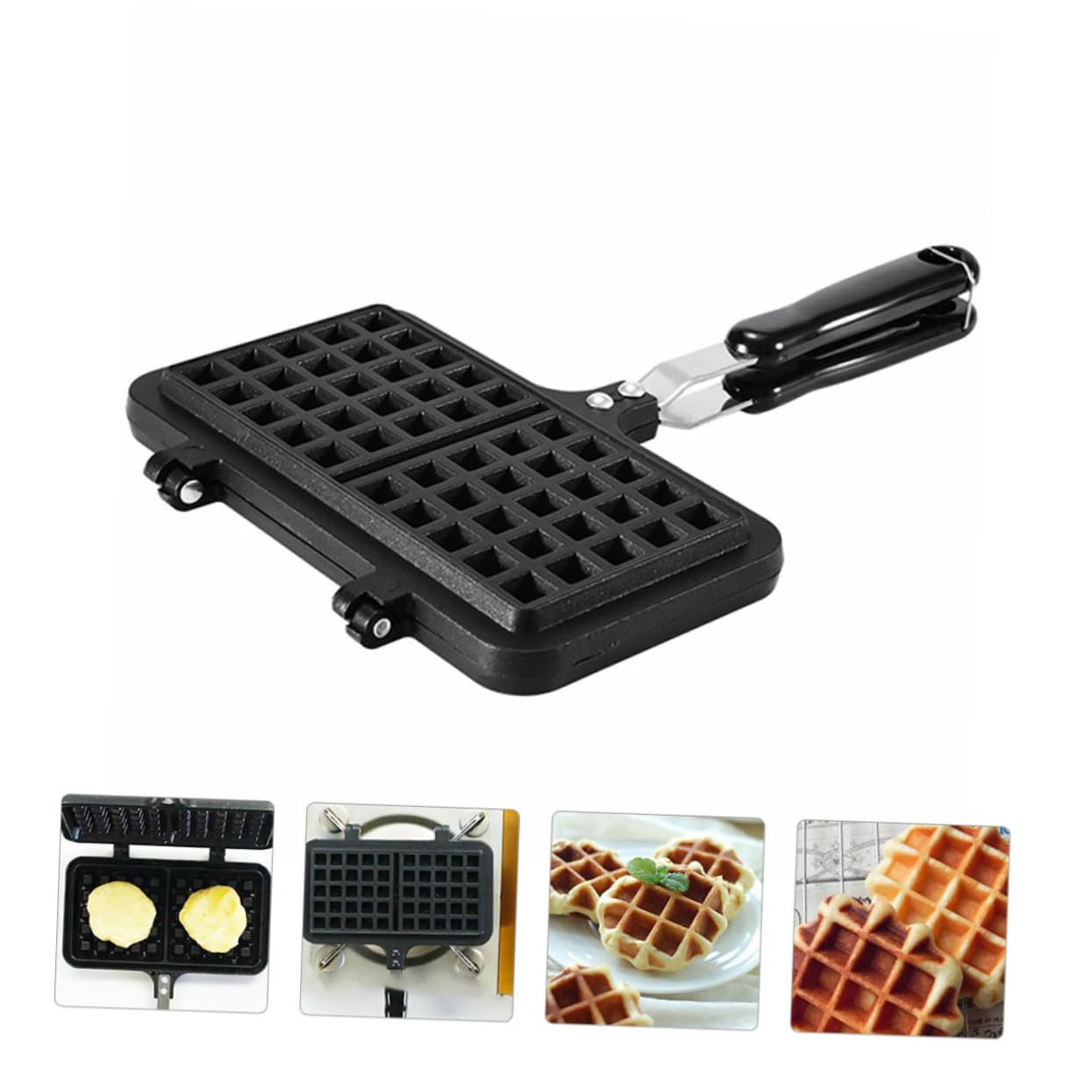 Lurrose Stampo per Waffle Facile da Pulire e Resistente al Forno in Alluminio Pressofuso Nero per Dolci Fatti in Casa e Colazioni Gustose