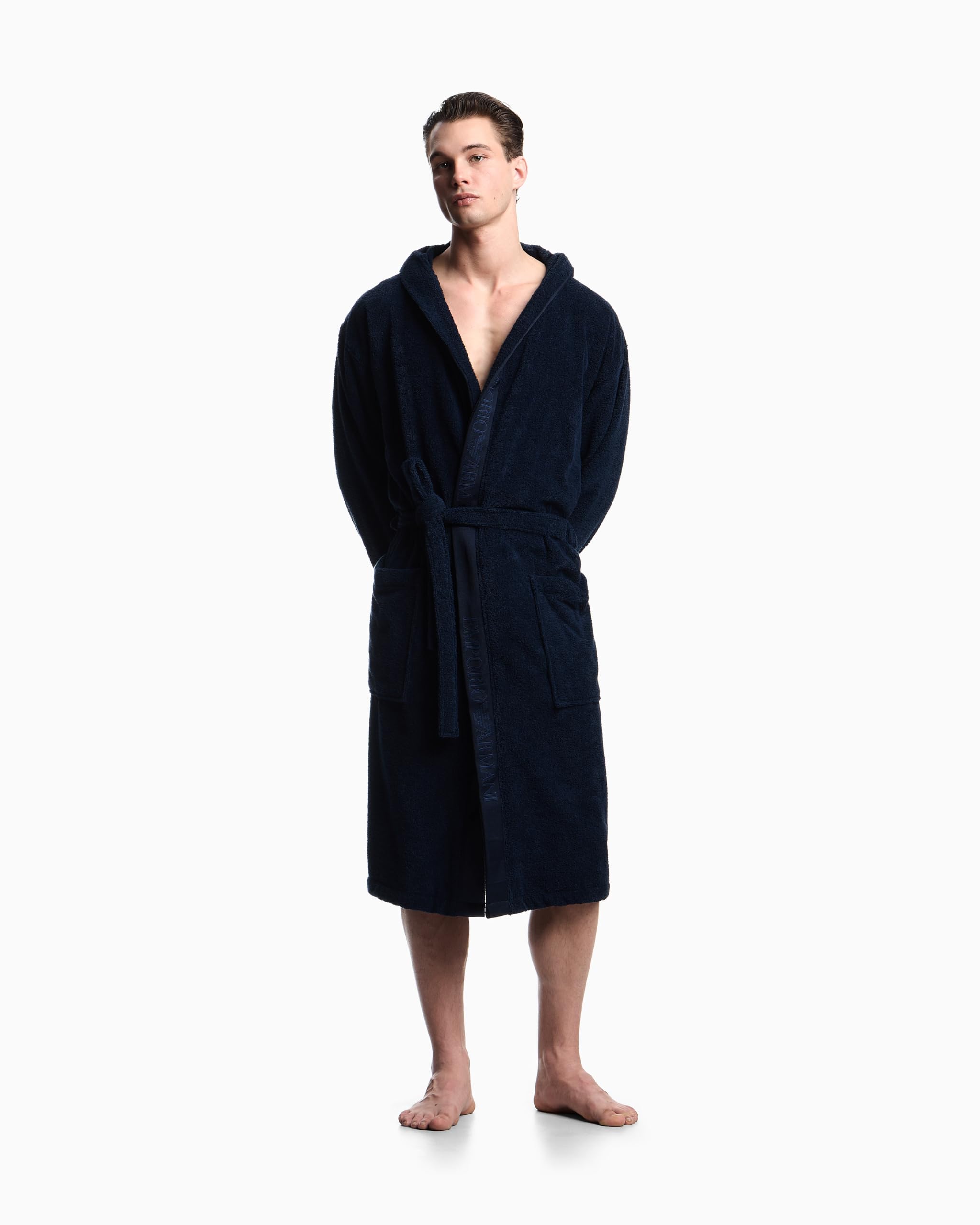 EMPORIO ARMANI Szlafrok męski z gąbką niebieski XL, NIEBIESKI, XL