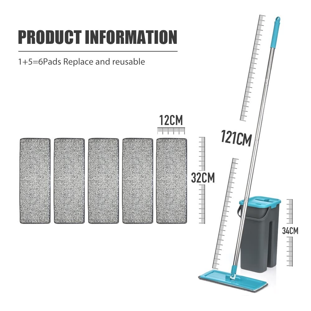 fregona Mop Squeeze Plana y Cubo escurridor de la fregona Plana Conjunto mopa de Microfibra Pad seco y húmedo de Madera compuesta Ceramic Tile mop (Color : DR-BHW24)