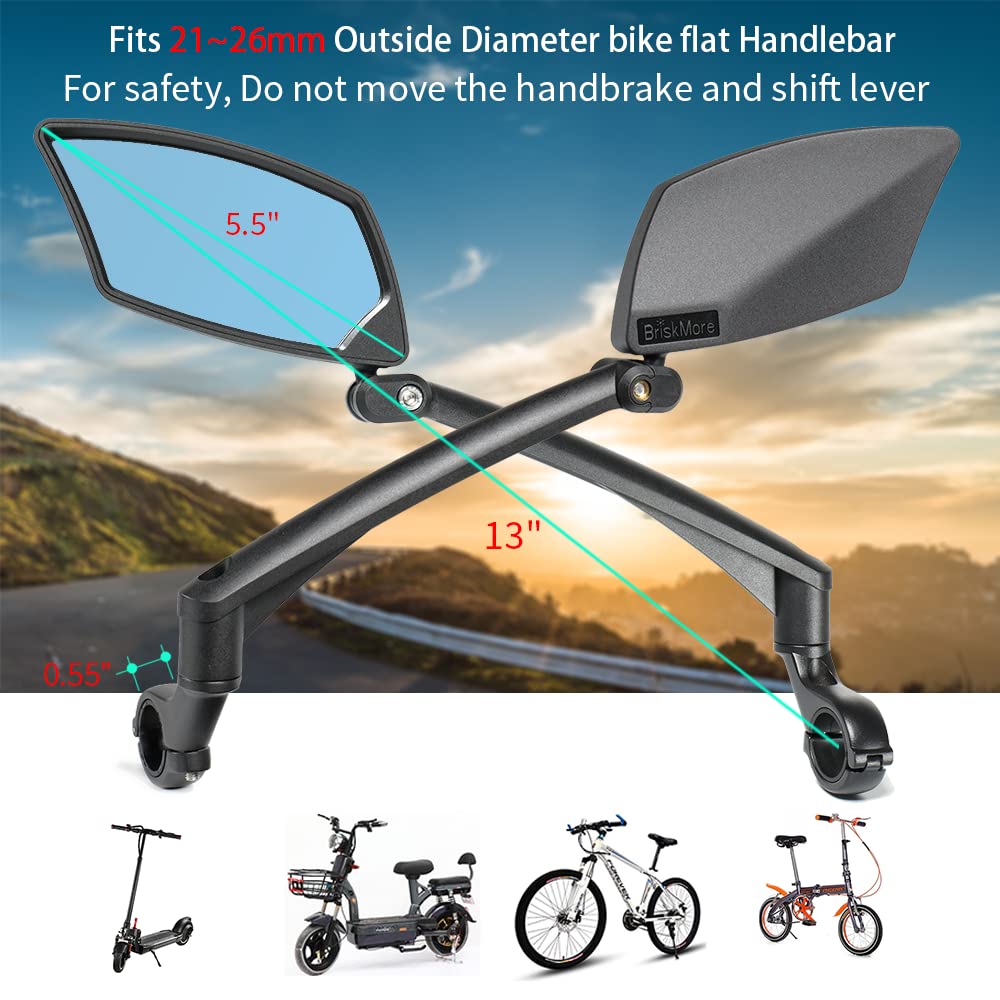 Handlebar Bike Mirror, Scratch Resistant Glass Lens, Ajustable and Rotatable Safe Rearview Bicycle Mirror