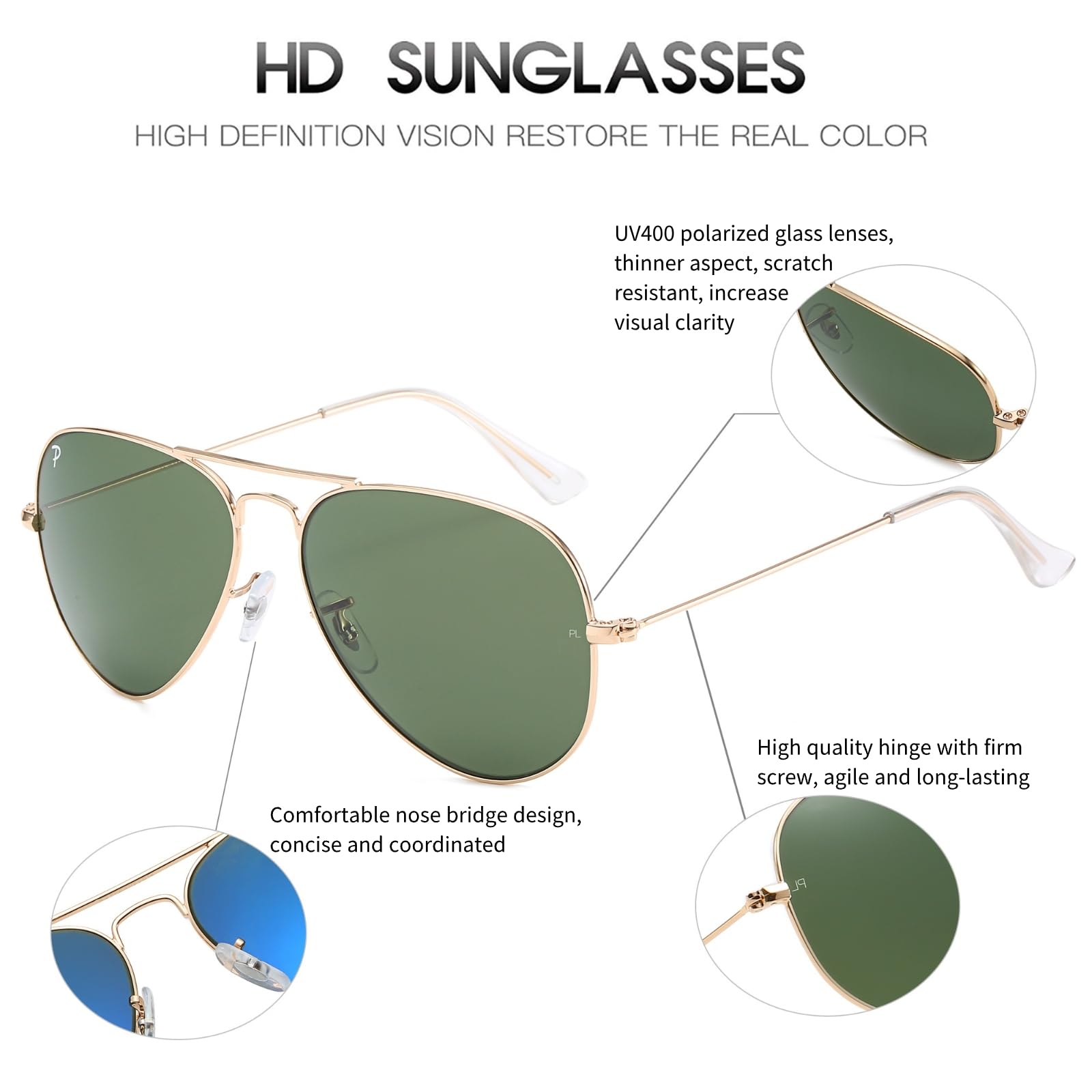 ADEWU Gafas de Sol de Lujo Polarizadas Clásicas Montura Fina de Metal Cristal UV400