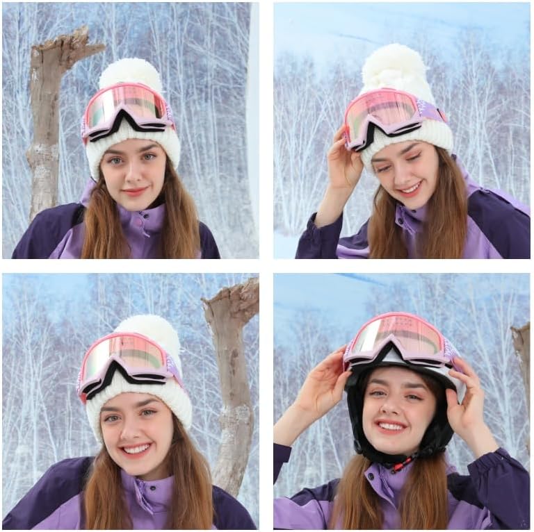 Ski Goggles Adult Men Women Youth Teens Anti-Fog UV Protection OTG Snowboard Goggle Glasses Clear Wide View