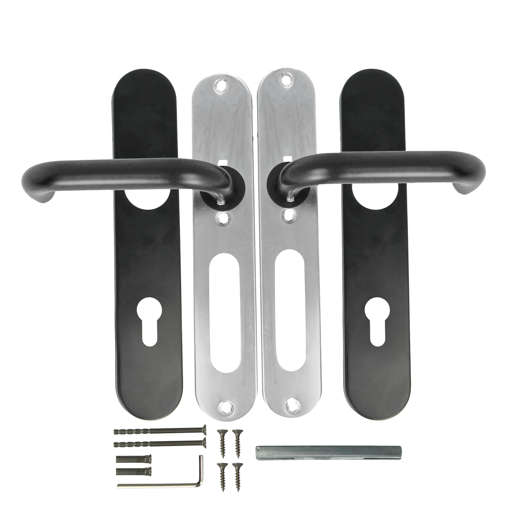 Amig - Juego de Manilla con Placa de Polipropileno para Puertas - 245 x 45 mm - Cuadradillo de 8 mm - Diseño Sencillo ideal para tu hogar u oficina - Con Bocallave - Acero y Polipropileno Negro