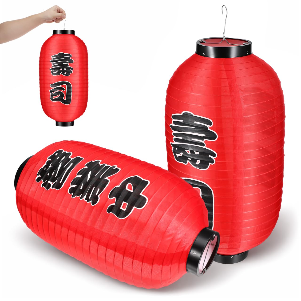 Abaodam 2pcs Traditional Japanese Sushi Lanterns, Outdoor Solar-Powered Waterproof Restaurant Decor Garden Lights