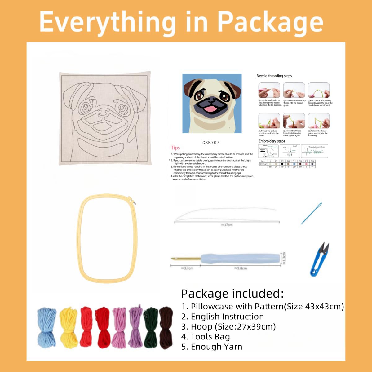 DIY Punch Needle Pillow Kit Wild Flowers with Pattern and Hoop Handmade Embroidery Punch Needle Starter Pillowcase Set for Home Sofa Decor 43x43cm-1-4