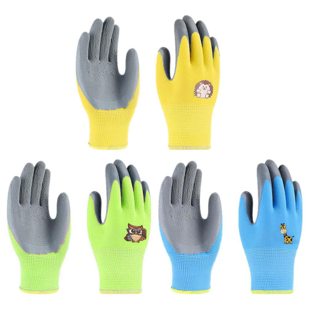 CubePlug Girls and Boys 3 works Kids Gardening Gloves for Age 4-11, Non-Slip