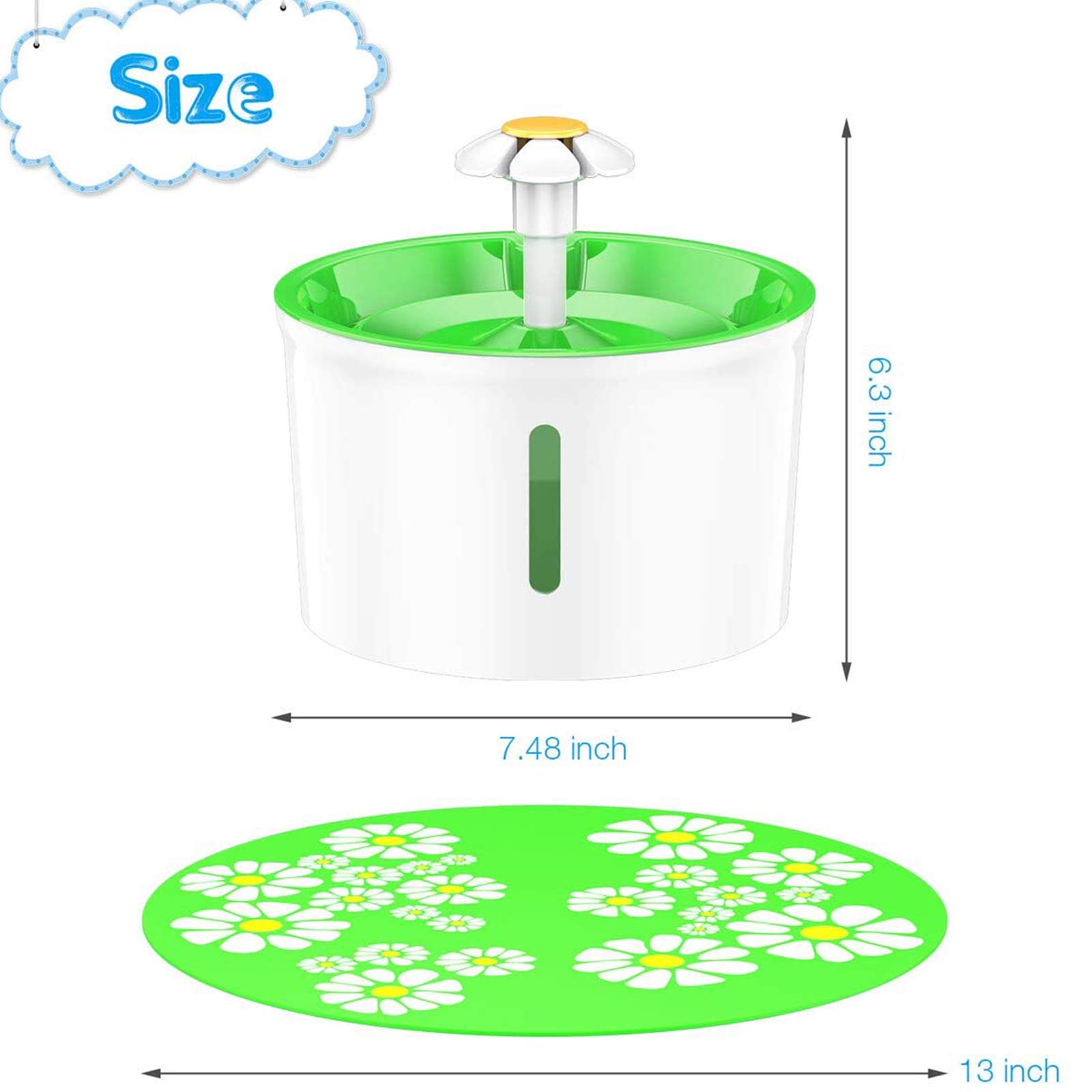 Fontana per Animali Domestici, Erogatore d'Acqua Elettrico Automatico Super Silenzioso da 1,6 Litri, Fontana per Gatti con Fiori Silenziosi con 5 Filtri di Ricambio E 1 Tappetino in Silicone