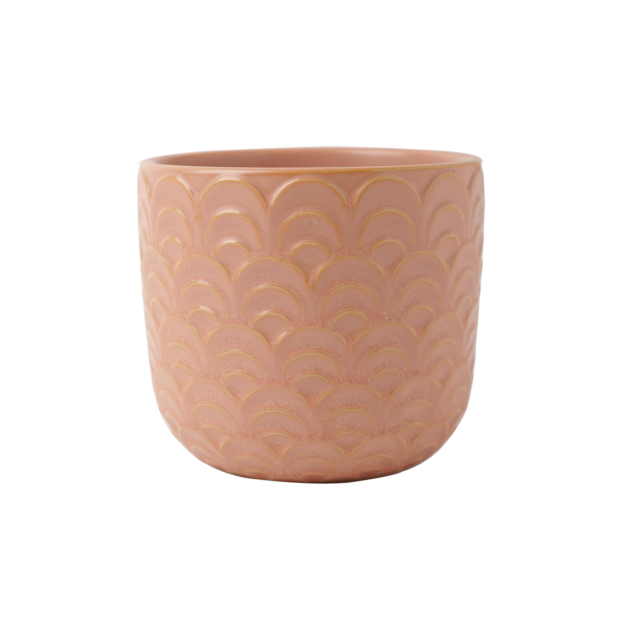 Decorative Ceramic Planter Pot with Scalloped Design, Indoor Outdoor Plant Pots for Home and Office, Modern Flower Pot, Peach