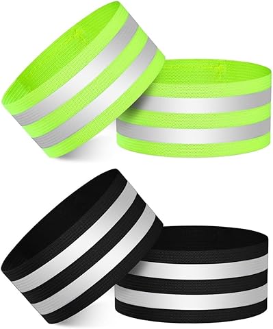 Brazaletes Reflectantes Running, Reflectantes para Correr, Brazalete Reflectante Running Alta Visibilidad, Banda Reflectante Brazo Pulsera Tobillo, para Ciclismo, Correr (4 pcs, Negro, Verde)