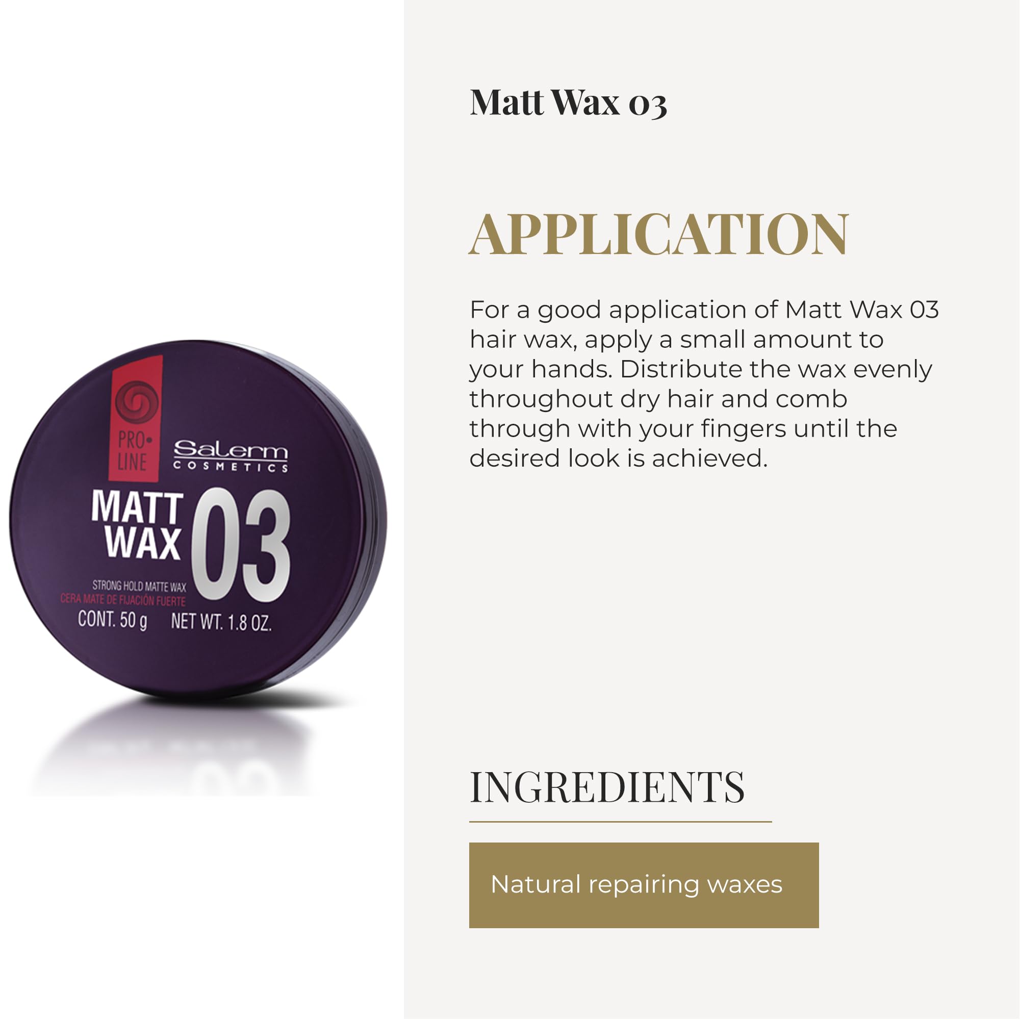 SALERM - Cera para el Pelo - Pro Line Matt Wax 03-50 ml - para Cabellos Cortos - Fijación Fuerte y Flexible - Larga Duración - Efecto Mate - Texturizador Cabello - Cuida e Hidrata - no Engrasa