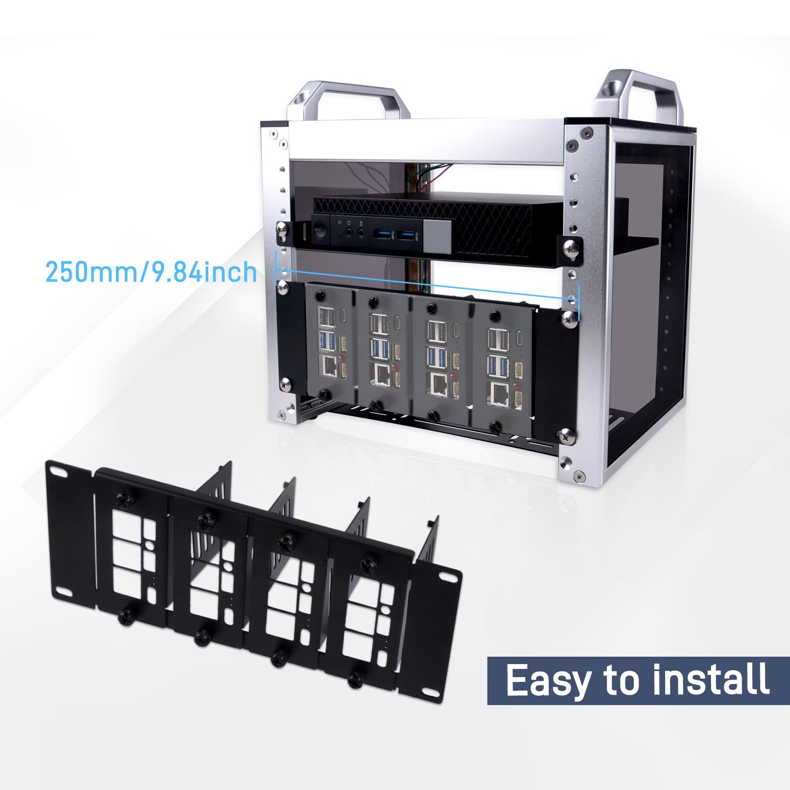 GeeekPi 10" 2U Rack Mount for Raspberry Pi 5/4B/3B+/3B, holds up to 4 Raspberry Pi Boards, compatible with DeskPi RackMate T1/T0/T2/10" Network Cabinet