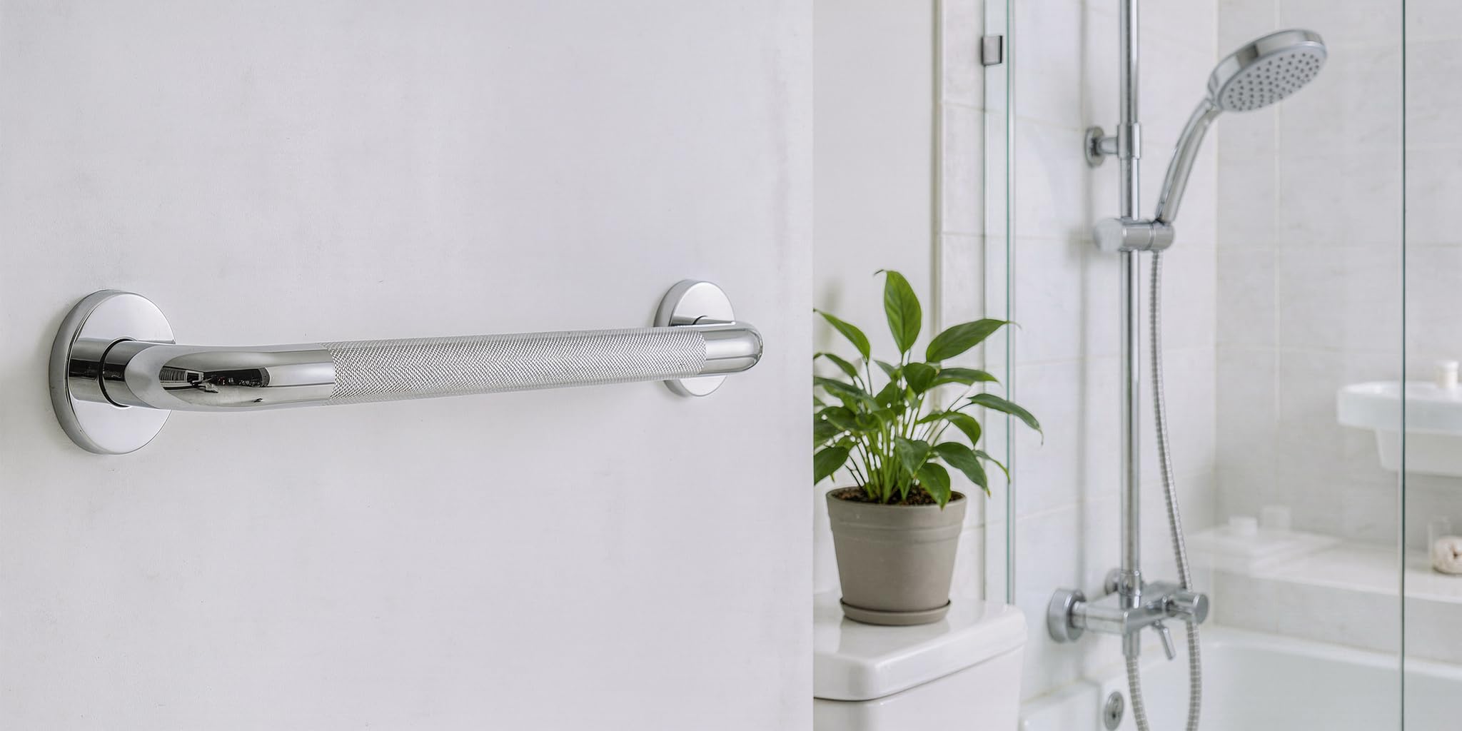 Barra de Apoyo de Acero Inoxidable 68 cm con Superficie Antideslizante | Asidero de Seguridad para Ducha y Bañera | Agarradera Ideal para Personas Mayores y Baño Accesible