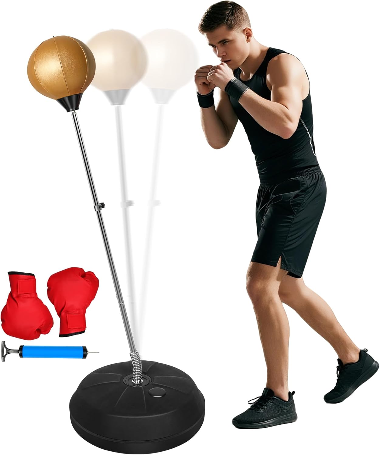 Fitness Reflex Bag, Speed Ball Stand Punching Bag with Gloves, Boxing Bag for Adults and Teens, 59IN Great MMA Training