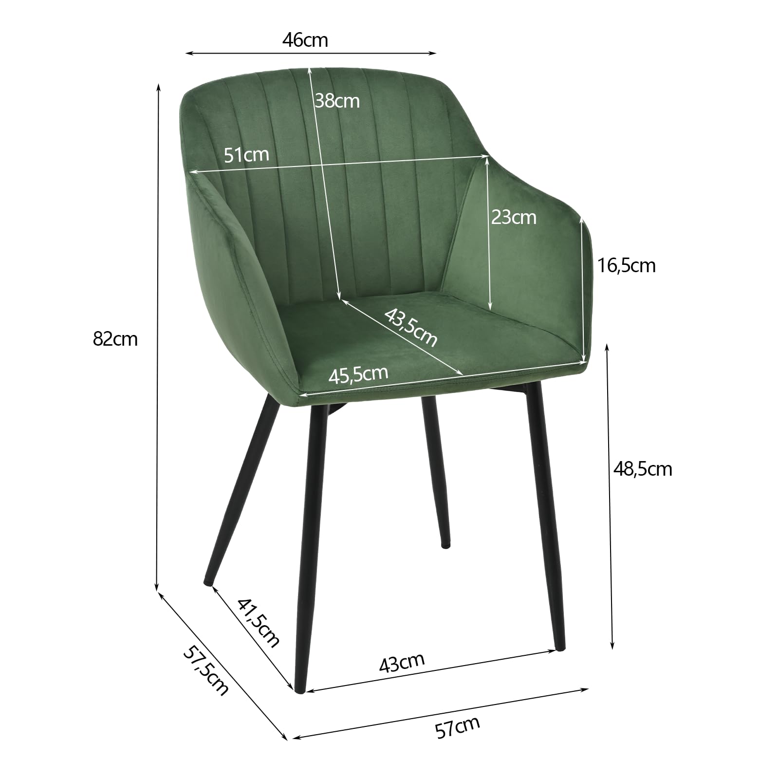 Goeurvant Set di 6 Sedie Imbottita Sala da Pranzo con Braccioli Sedie da Cucina in Velluto con Gambe in Metallo, Verde