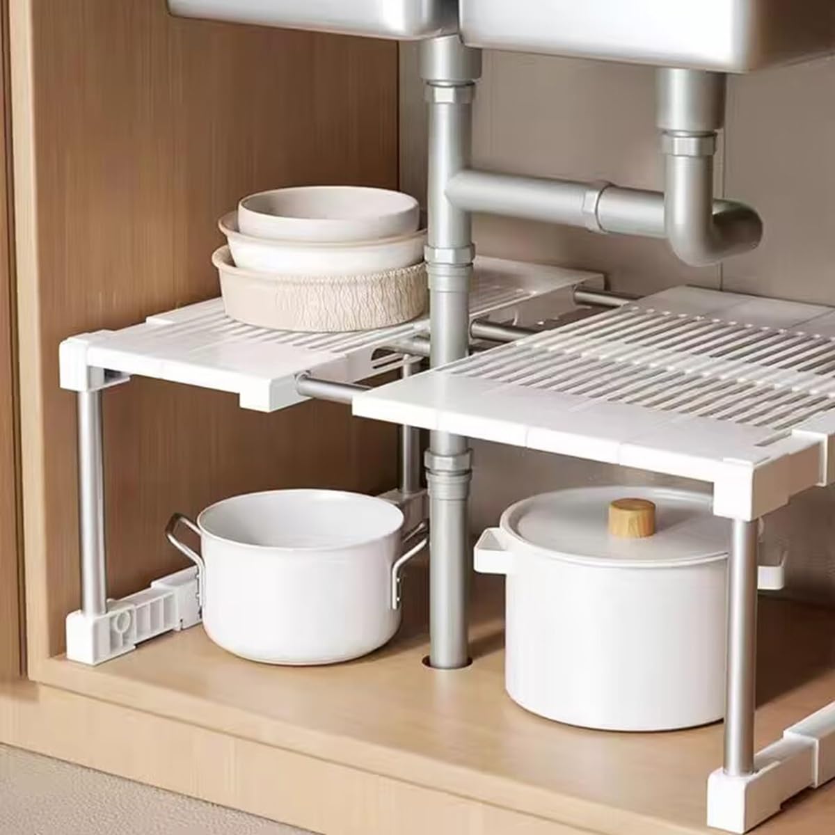Organisateur D'éTagèRe RéGlable Largeur Extensible et Profondeur SéParateur De Garde-Robe éTagèRe D'Armoire Empilable for Cuisine/Salle Bain/Chambre À Coucher(L 48-56*W 35-45*H 23 cm)