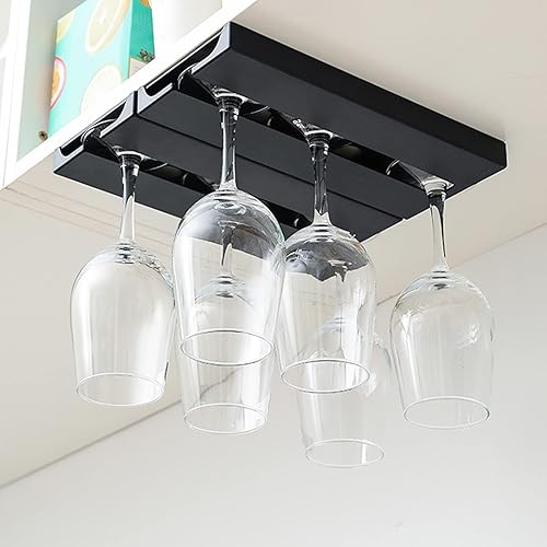 Miniatura 8 de MEUMITY 2 soportes de plástico para copas de vino sin perforaciones sin perforación para colgar vasos para bar gabinete cocina color blanco