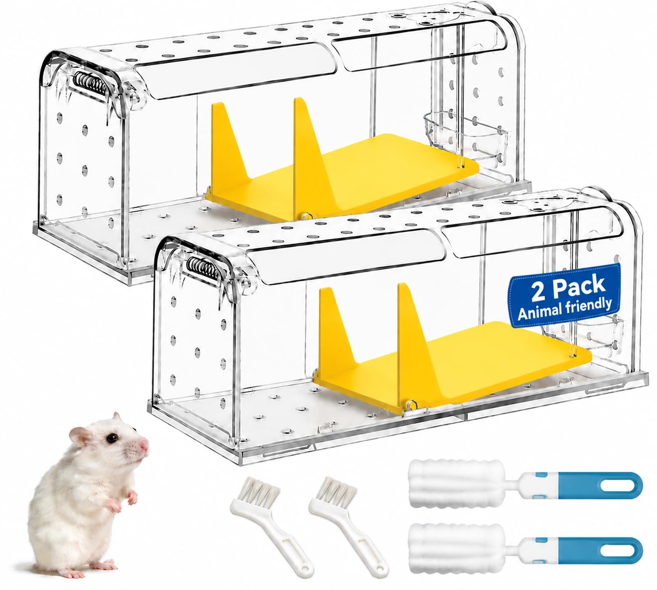 2 Pack Humane Mouse Traps, Indoor & Outdoor Use,Touch-Free,Catch & Release Options, Includes Cleaning Brush, Washable & Reusable, Pet & Child Safe, High Sensitivity Rodent Catcher