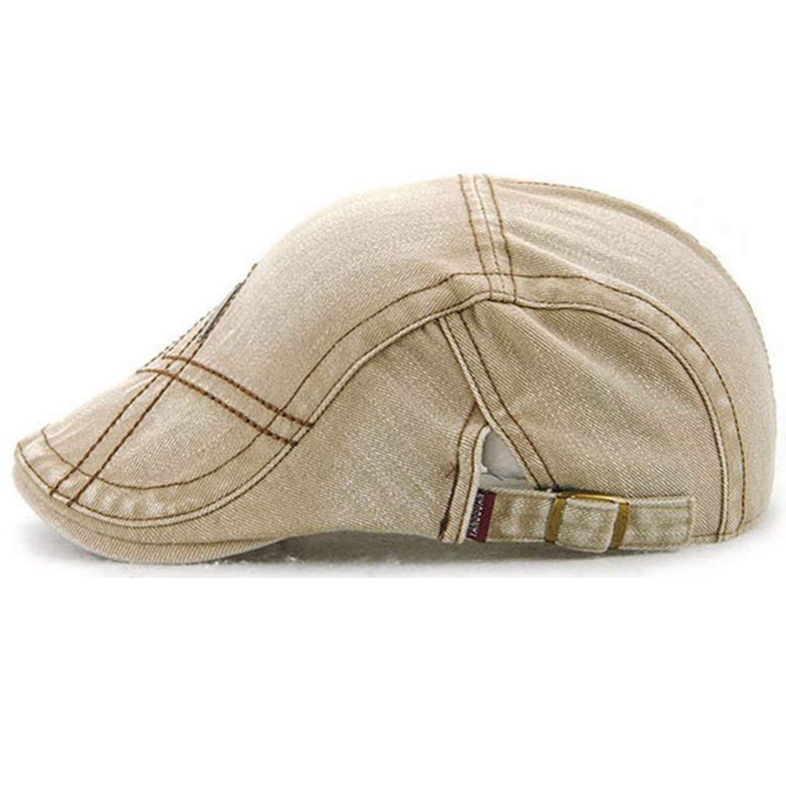JNKET Spring Summer Comfortable Men's Beret Hat Casual Duckbill Cap Washed Fabric Newsboy Cap (Beige)