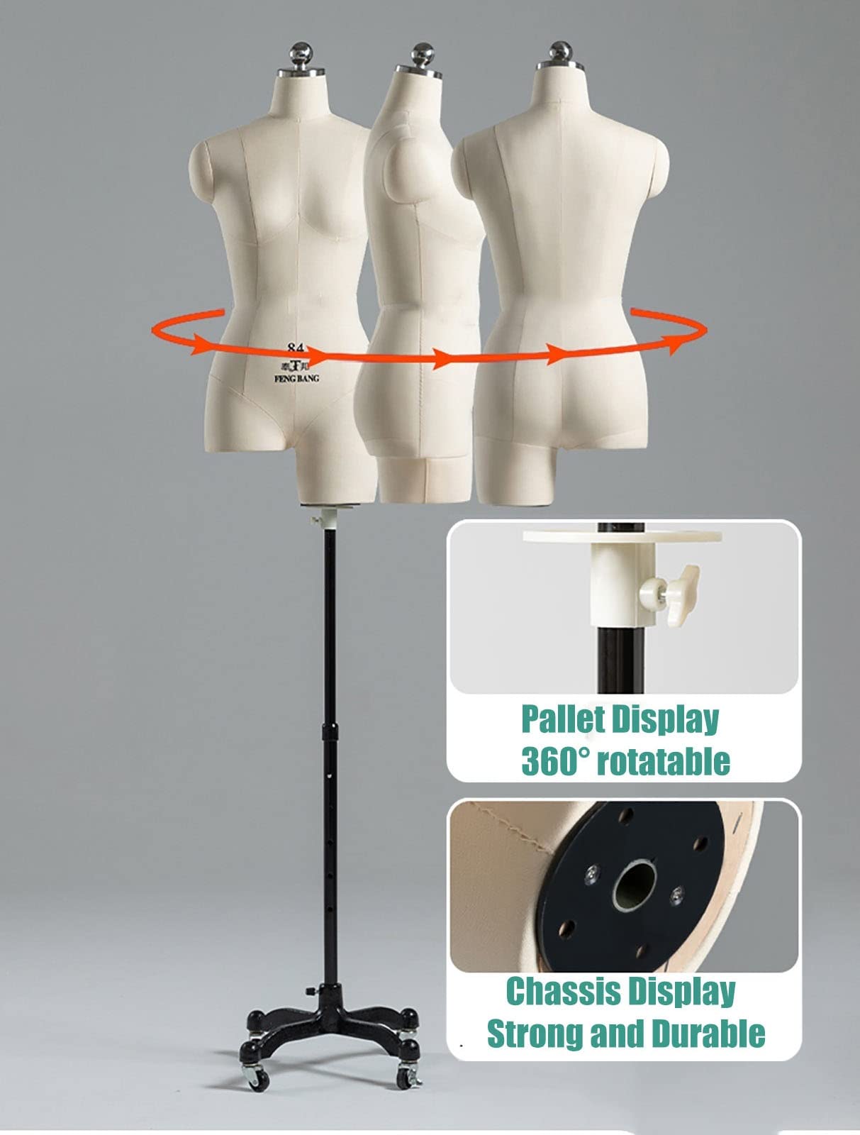 Maniquí femenino de costura con soporte con ruedas, altura ajustable, forma de vestido de maniquí para estudiantes, principiantes, fabricación de prendas de vestir