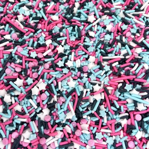 Image of Manvscakes, pink sprinkles, valentines, cake sprinkles, gluten free, cookies, chocolate, fondant, princess topping, ice cream, edible, dessert decoration (Black Pink Blue)