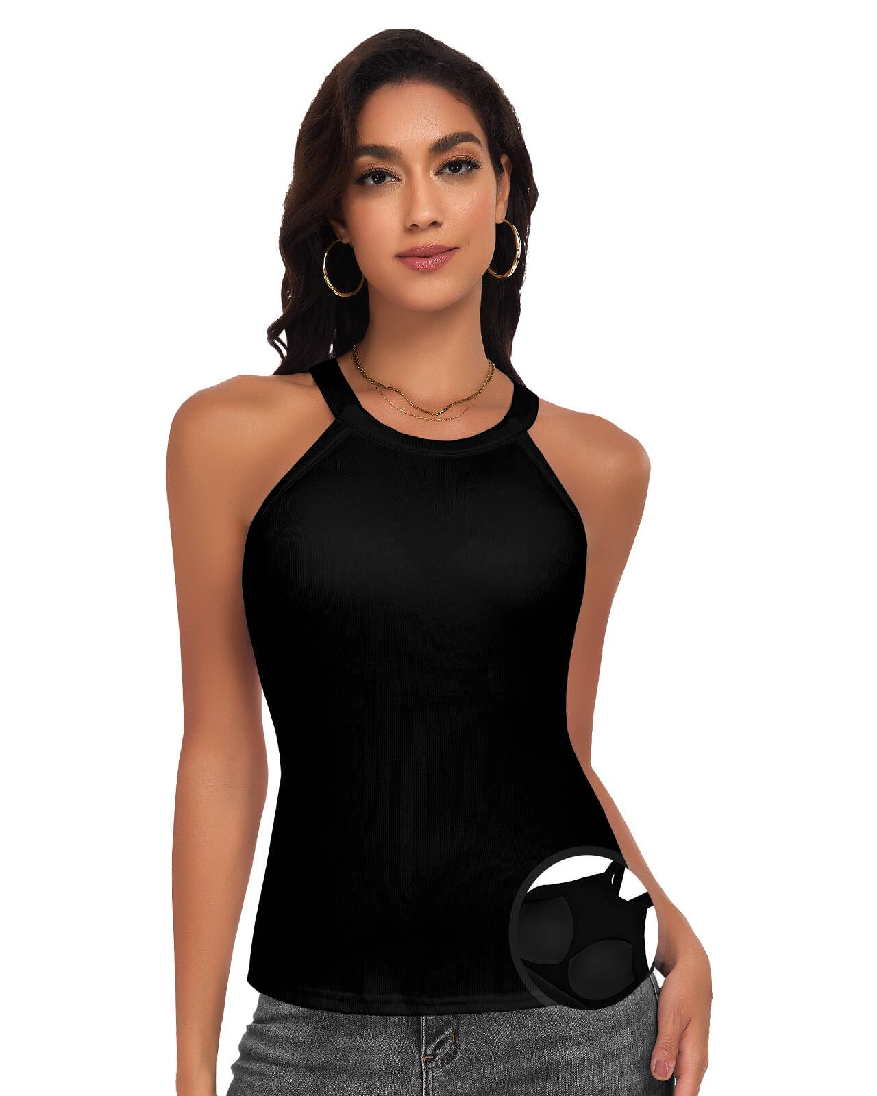 WOWENY Damen Unterhemd BH-Hemd Sexy Basic U-Ausschnitt Eingebauter BH Bügelloser Criss-Cross Back Gepolstert Tank Tops