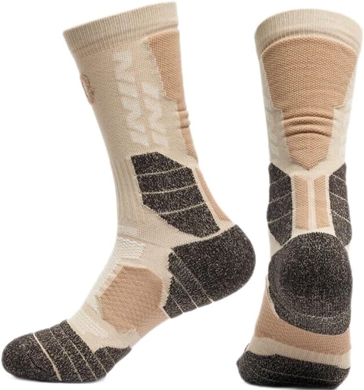 Moisture-Wicking Mid-Calf Socks for Skiing, Hiking, Basketball - Ankle Support, Breathable, Anti-Slip, 3-Pack