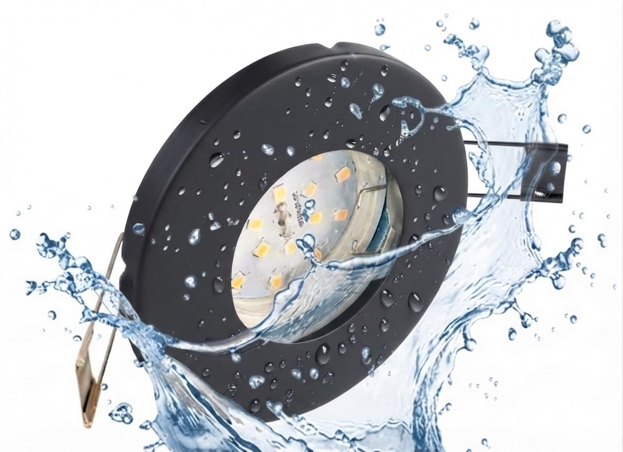 Trango Lot de 6 spots LED encastrables 6729IP65-061MOSD IP65 - Anthracite mat - Avec 6 x 5 W - 3 niveaux d'intensité variable - 3000 K - Blanc chaud Ultra plat - Module LED de douche, de salle de bain