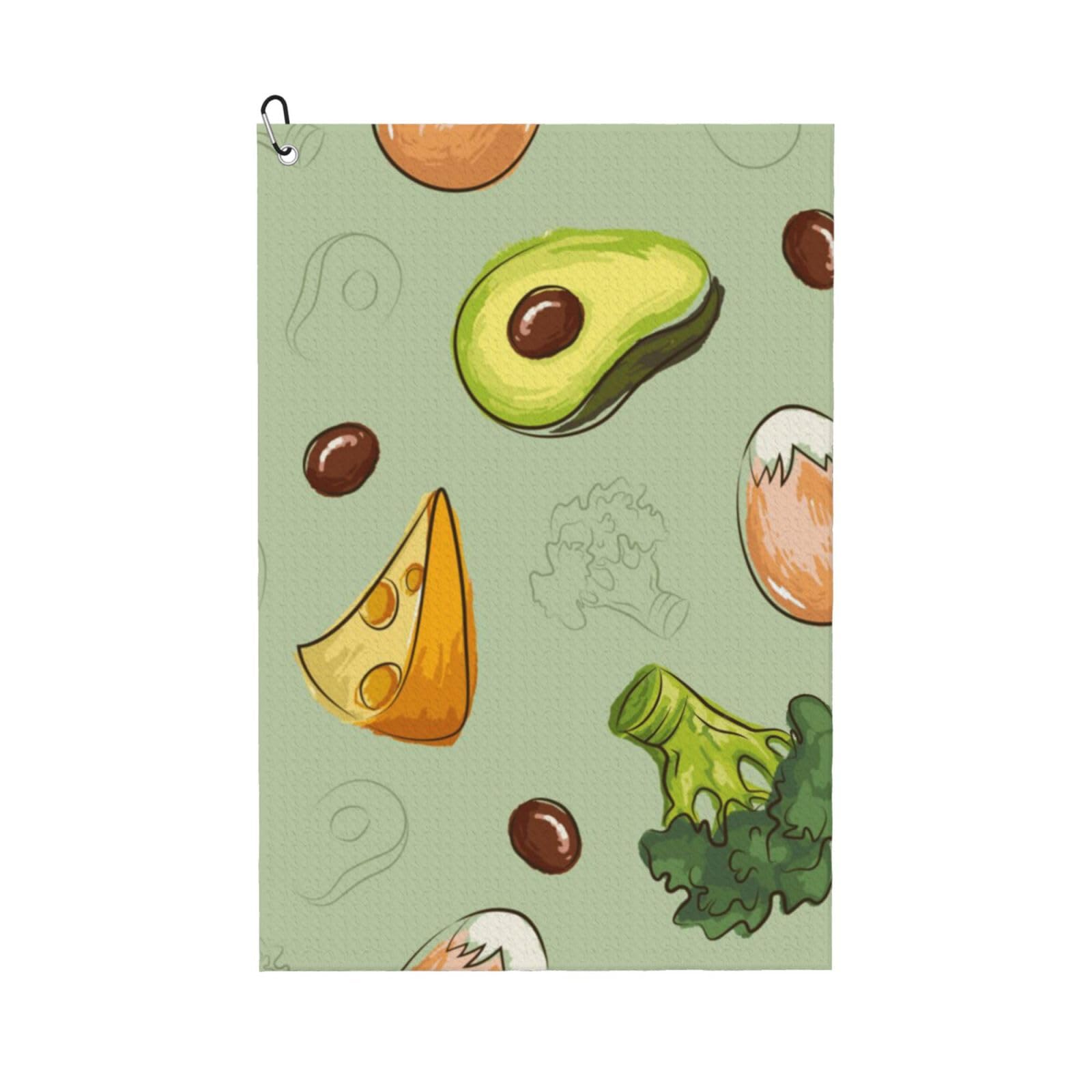 Hnnkloy Doodle Broccoli Cheese Avocado, 16x24 in Portable Waffle Golf Towels with Carabiner Clip for Golf Bag