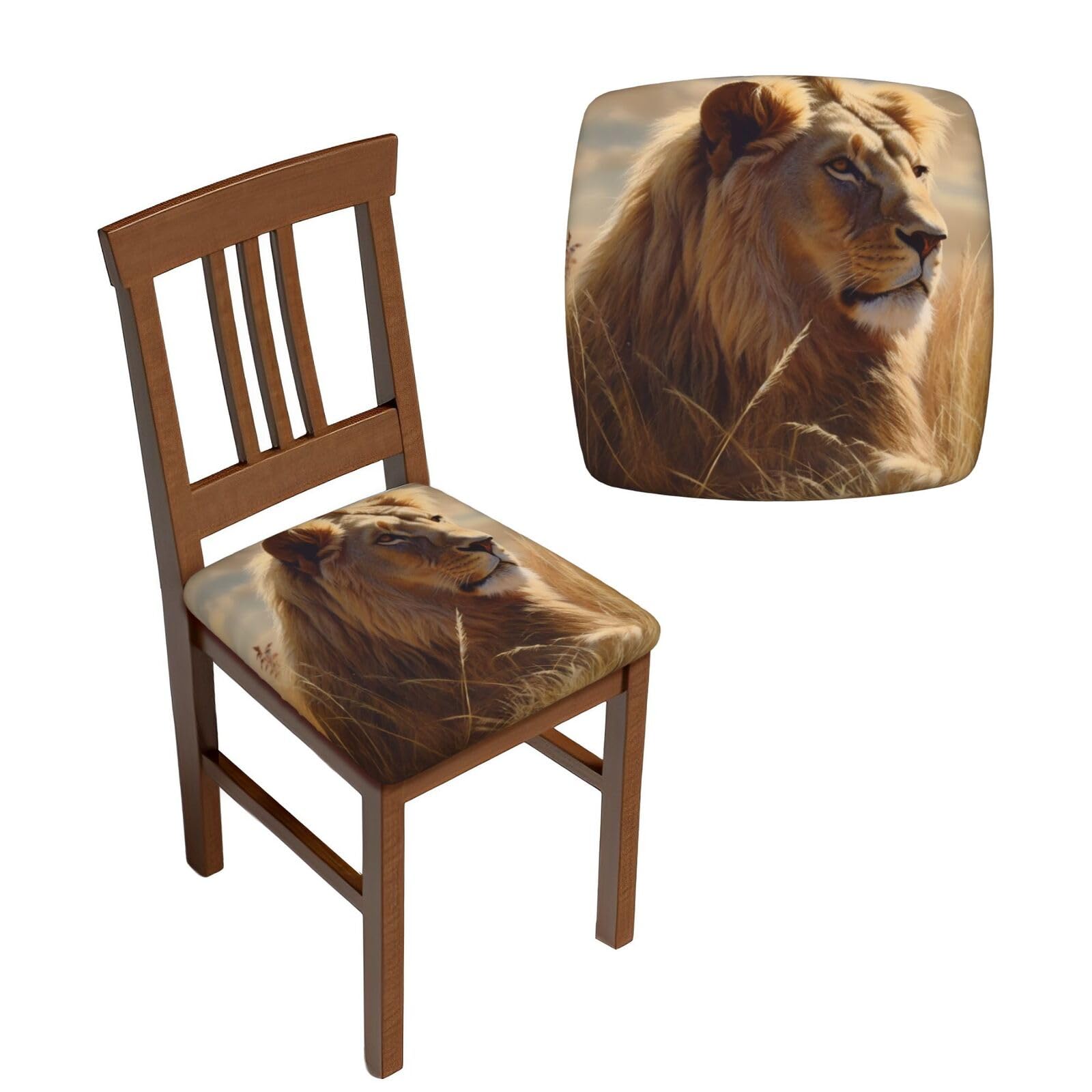 NONHAI 2PCS Dining Chair Seat Covers Set Prairie Lion Stretch Removable Chairs Covers Washable Seat Cushion Slipcovers Protector for Dining Room Kitchen Chairs