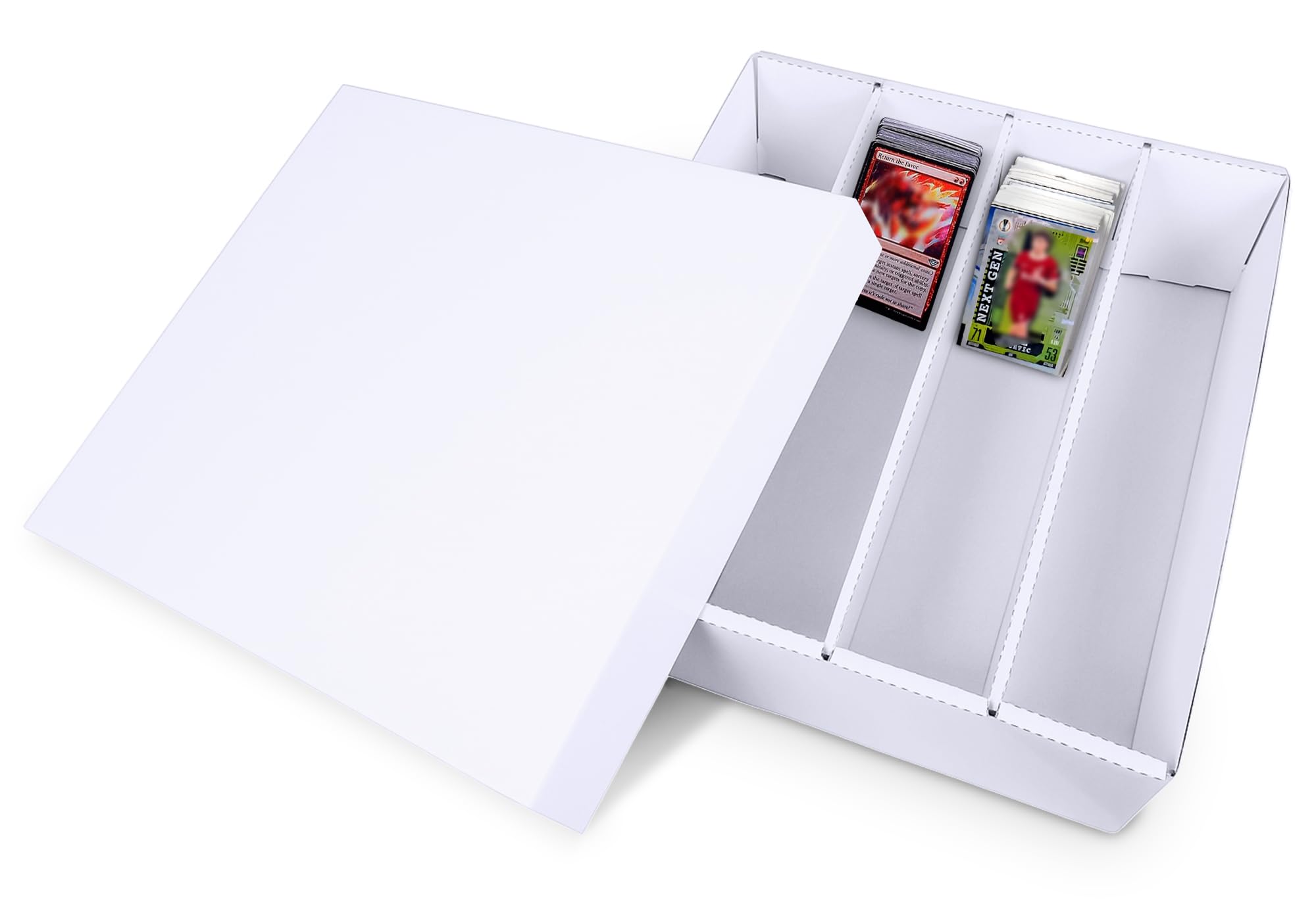 mtg bulk card storage Trading Box 3200 Count – Fits Standard Size Sports Cards, TCG, – Cardboard Organizer With Divider – White Holder Protecting and Organizing Baseball, Soccer, Basketball Game Cards 4-Row Card Storage Box for