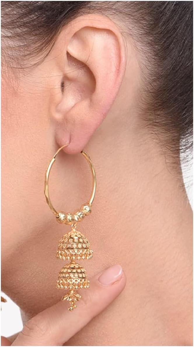 Efulgenz Indian Hoop Earrings Hoop Jhumka Earrings for Women Traditional Wedding Bridal Bollywood Jewelry Jhumka Jhumki Dangle Earrings Set Indian Jhumkas for Women