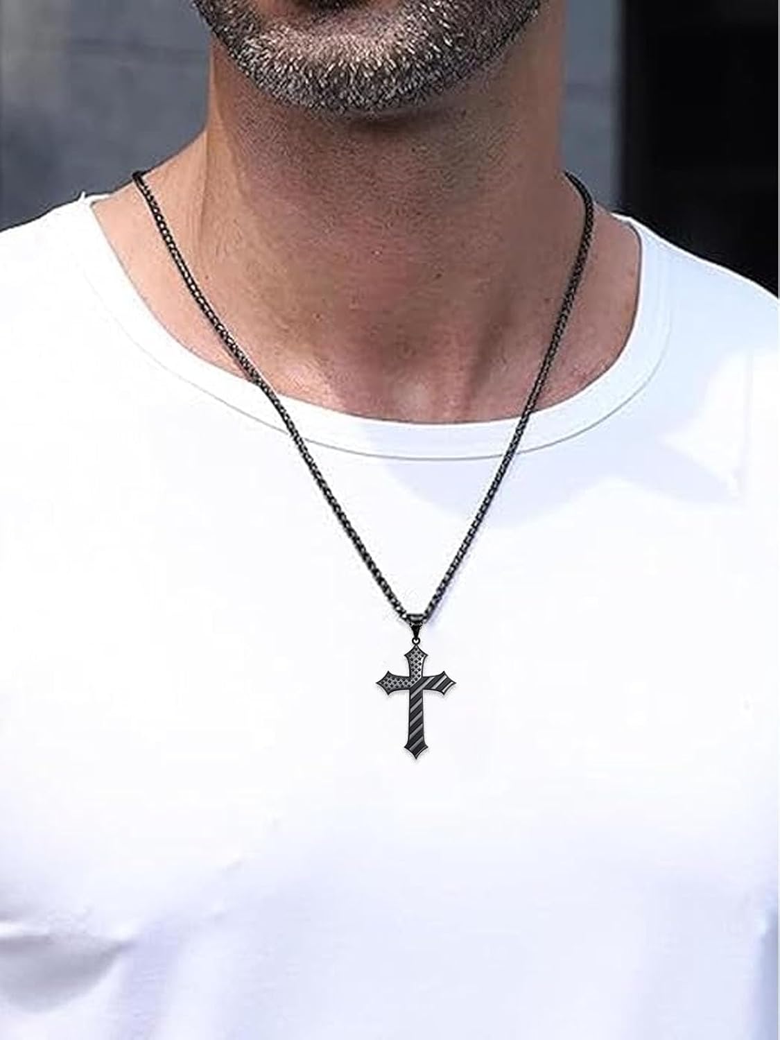 American Flag Cross Necklace for Men 925 Sterling Silver Patriotic Necklace Bible Verse USA Flag Cross Jewelry Gifts for Men - Image 4