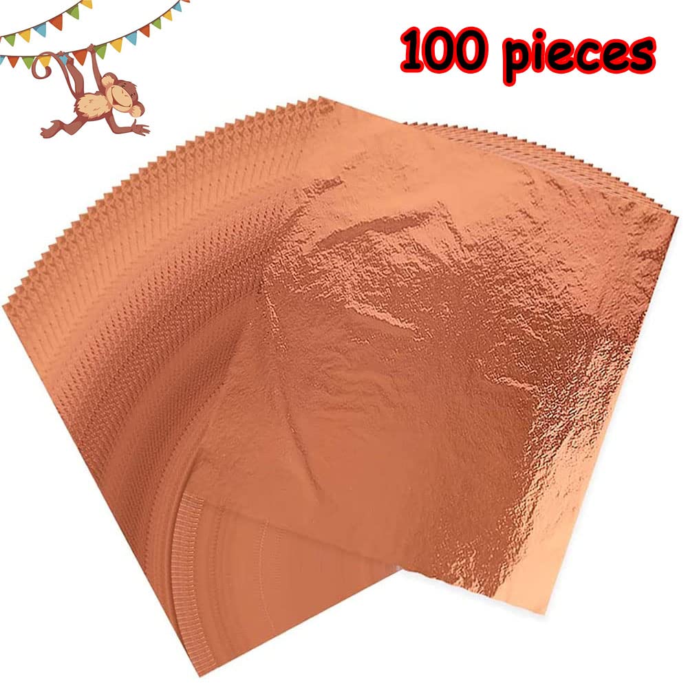 Wwmstlkx 100 Pieces Rose Gold Gilding Foil Paper, Metallic, Rectangular Sheets, 14 x 14 cm, for Decorative Crafting, Art - Image 2