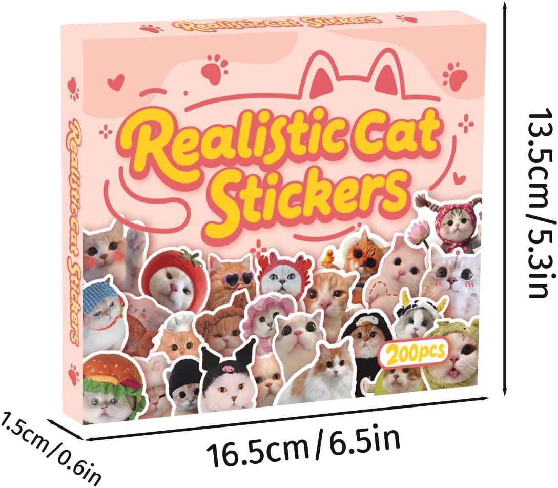 200 PCS Holographic Cat Stickers Pack, Kawaii Cat Meme Stickers Funny Kitten Sticker for Water Bottles Laptop Luggage Suitcase, DIY Waterproof Vinyl Decals Gifts for Adults - Image 2