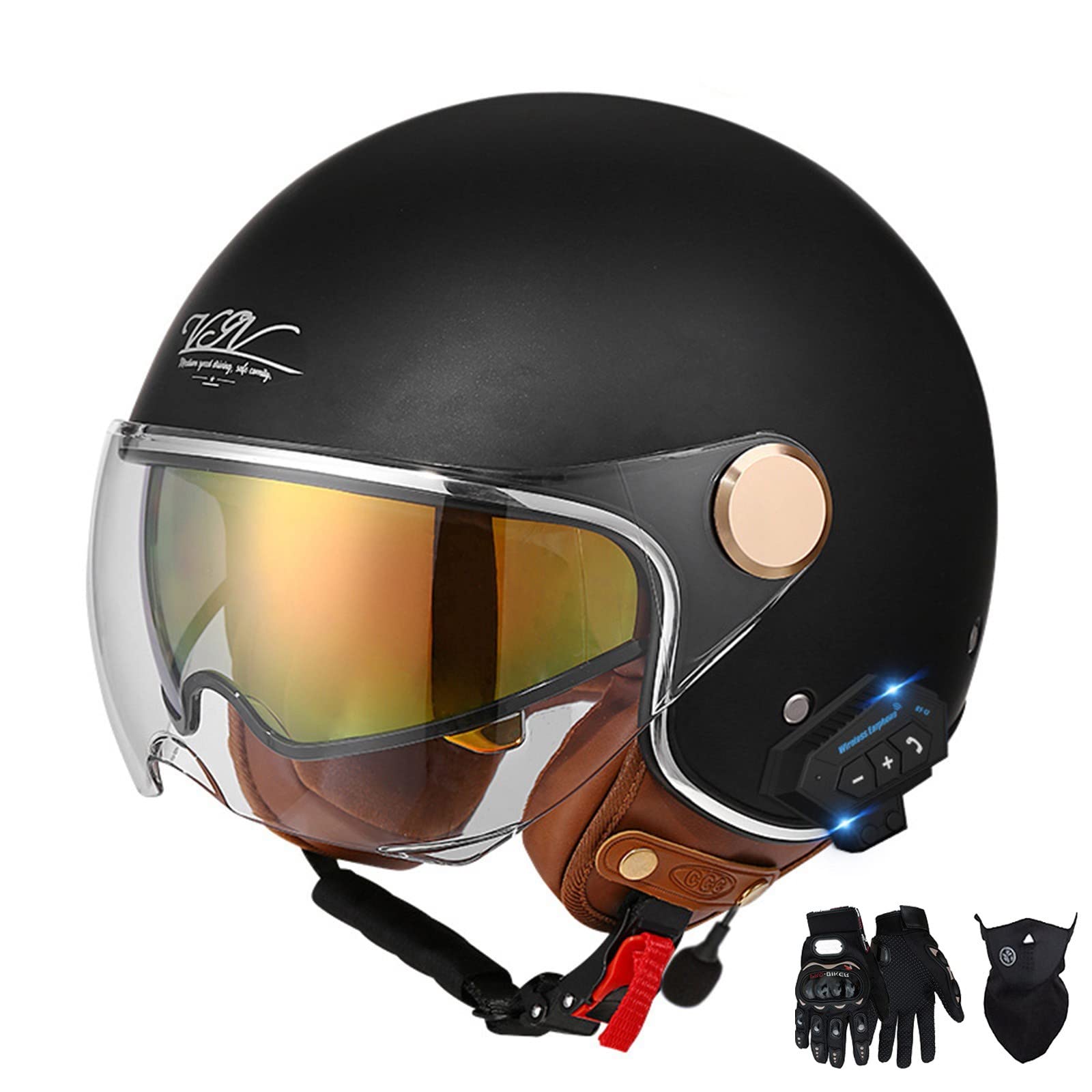 Medio Casco De Moto Abierto Con Bluetooth Integrado,ECE Homologado  Half-Helmet Casco Moto Jet Scooter, image size:1600x1600