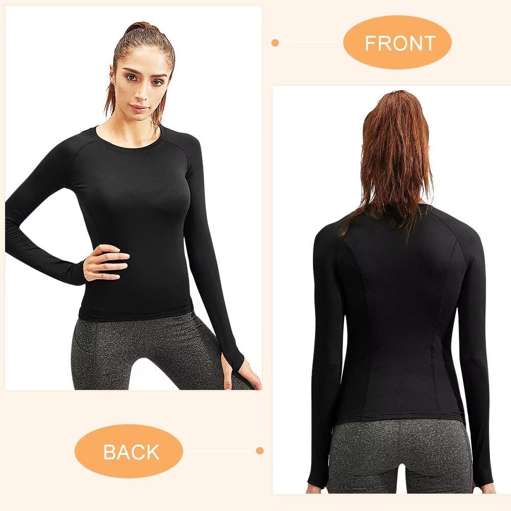 Women's Fleece Lined Thermal Long Sleeve Running Athletic Shirts Compression Base Layer Yoga Shirts for Women - Image 2