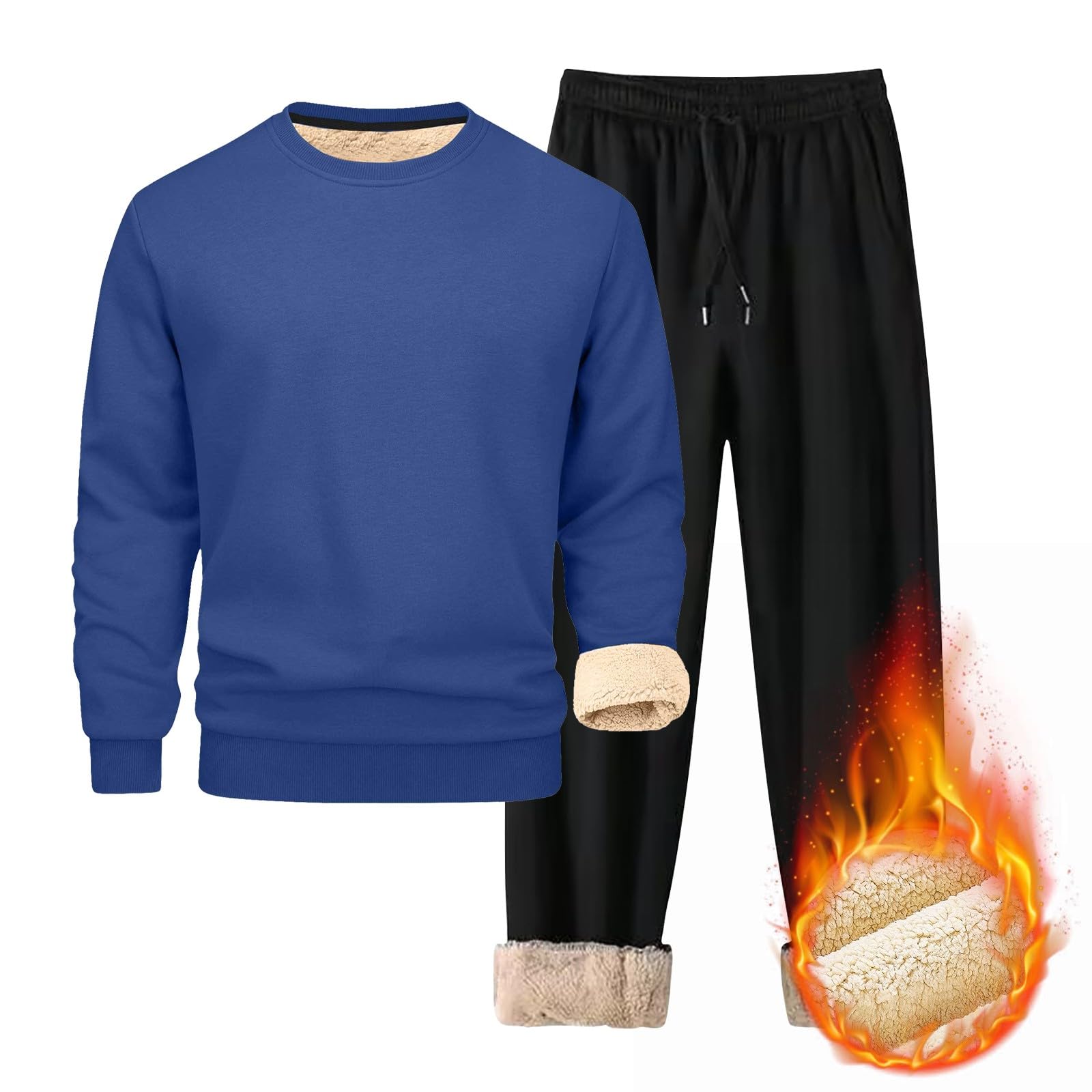 Felpa con cappuccio girocollo e jogger Set per uomo, tuta invernale in pile
