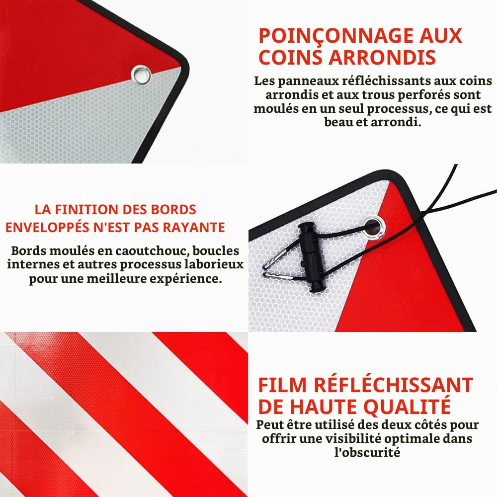 NAVESO 2 en 1 Réflecteur de Signalisation, 50 x 50 cm Panneau Avertissement Danger Italie et Espagne, Panneau Signalisation Porte Velo pour Camping Car, pour Porte Velo Voiture, Camping-Car, Caravane