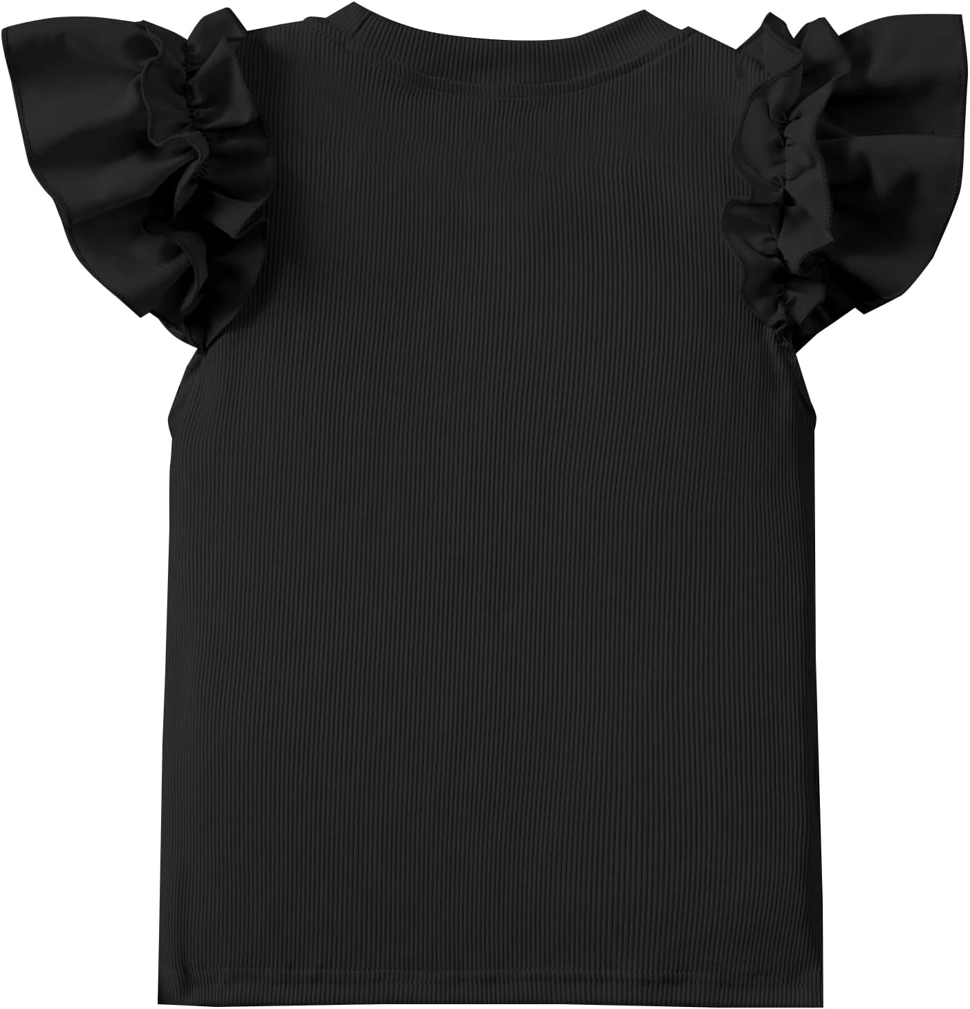 Girls' Ruffle Sleeve Shirts Ribbed Knit Cute Tops Crew Neck Summer T Shirts - Image 4