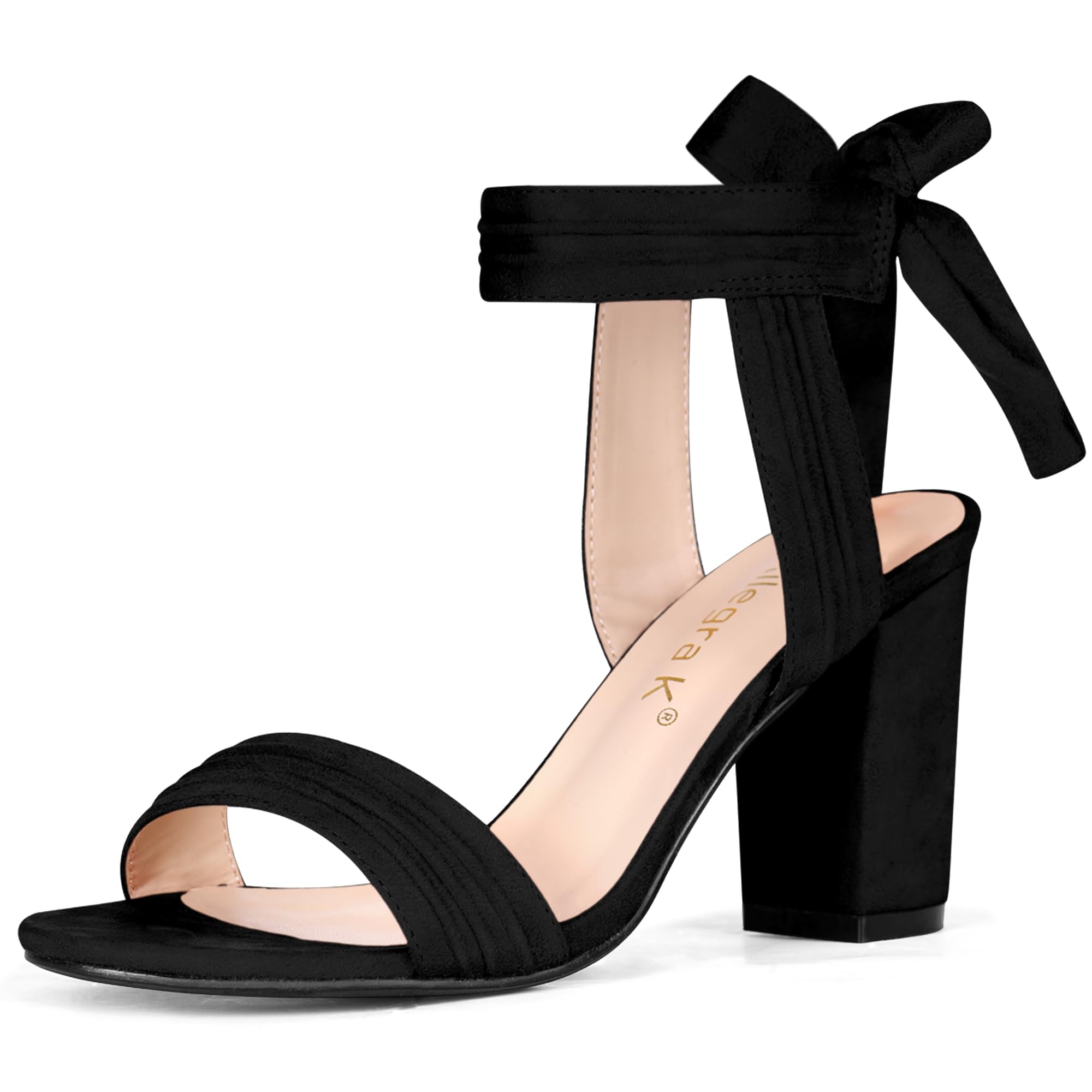 Allegra K Women Open Toe Ankle Tie Back Chunky Heel Sandals