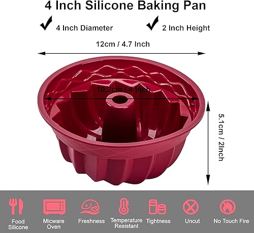 Miniatura 4 de Nalchois - Juego de 4 moldes de silicona para tartas de 4 pulgadas, antiadherentes sin BPA para hornear, apto para horno, lavavajillas, molde