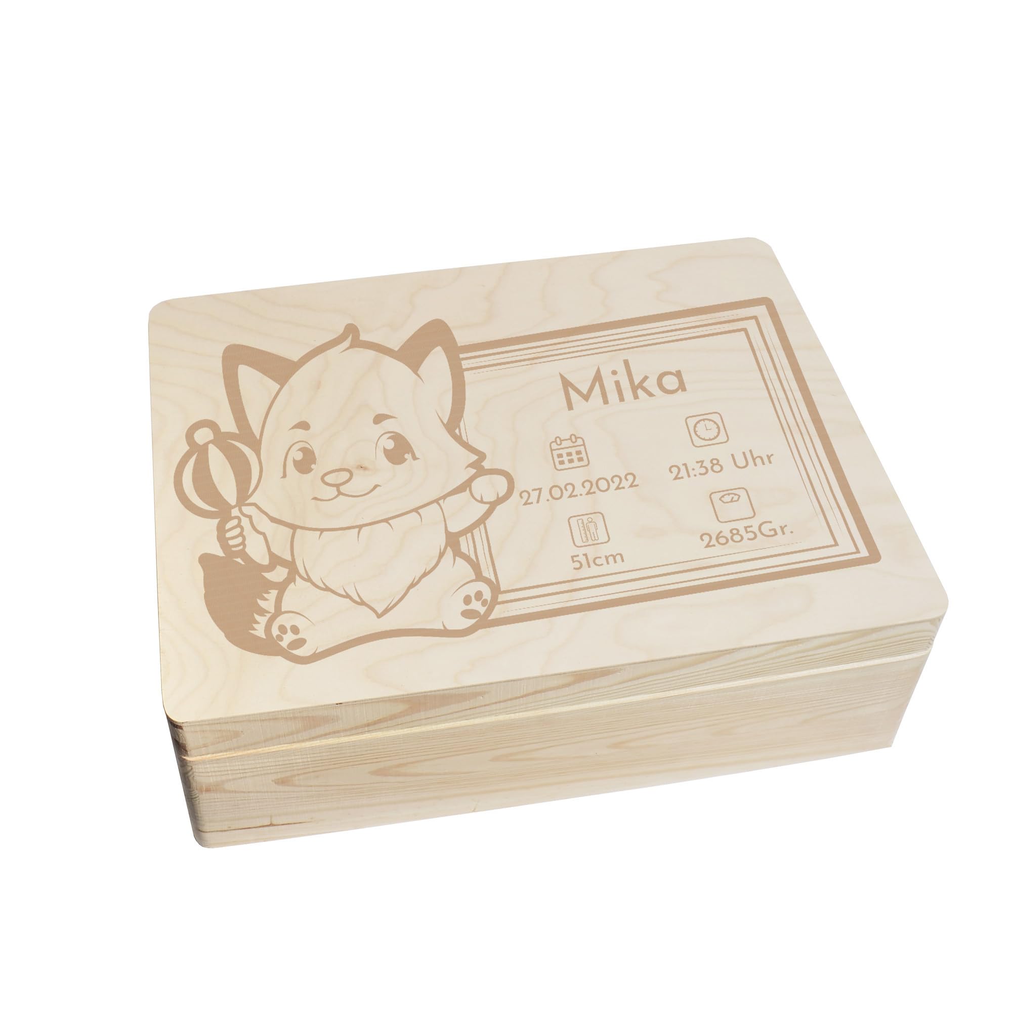 Scatola dei ricordi personalizzata per neonati e bambini con incisione volpe, scatola in legno per bei ricordi, 40 x 30 x 14 cm
